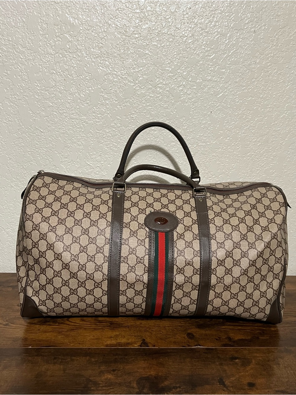 Nice Brown Beige Duffel with Green-Red Web